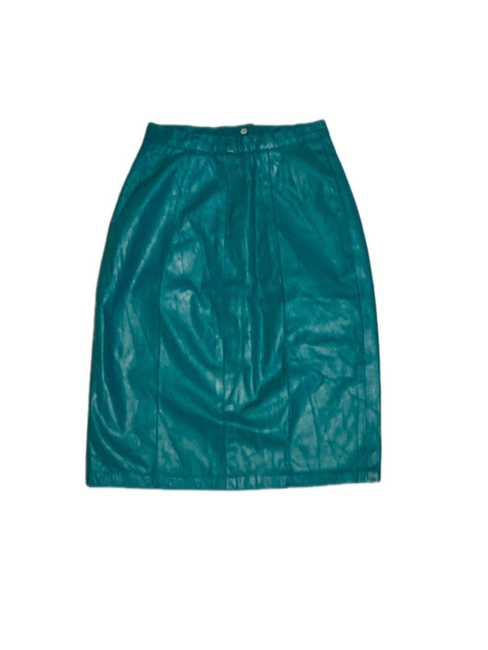 Vintage 80s Deadstock Teal Leather Midi Skirt High Waisted Lot 5/6 XXS 22
